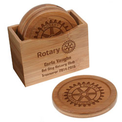 Rotary Custom Bamboo Coasters - Set of 4